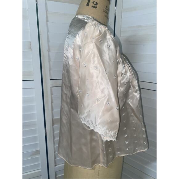 Vintage 30s 40s Pink SILK Satin Bed JACKET Robe Short Embroidered Lingerie O/S - Picture 5 of 8